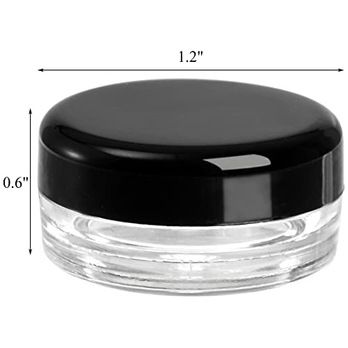 Tosnail 120 Pieces 3 Gram Clear Plastic Jars with Black Lids Round Storage Containers Lip Balm Containers Beads Organizer