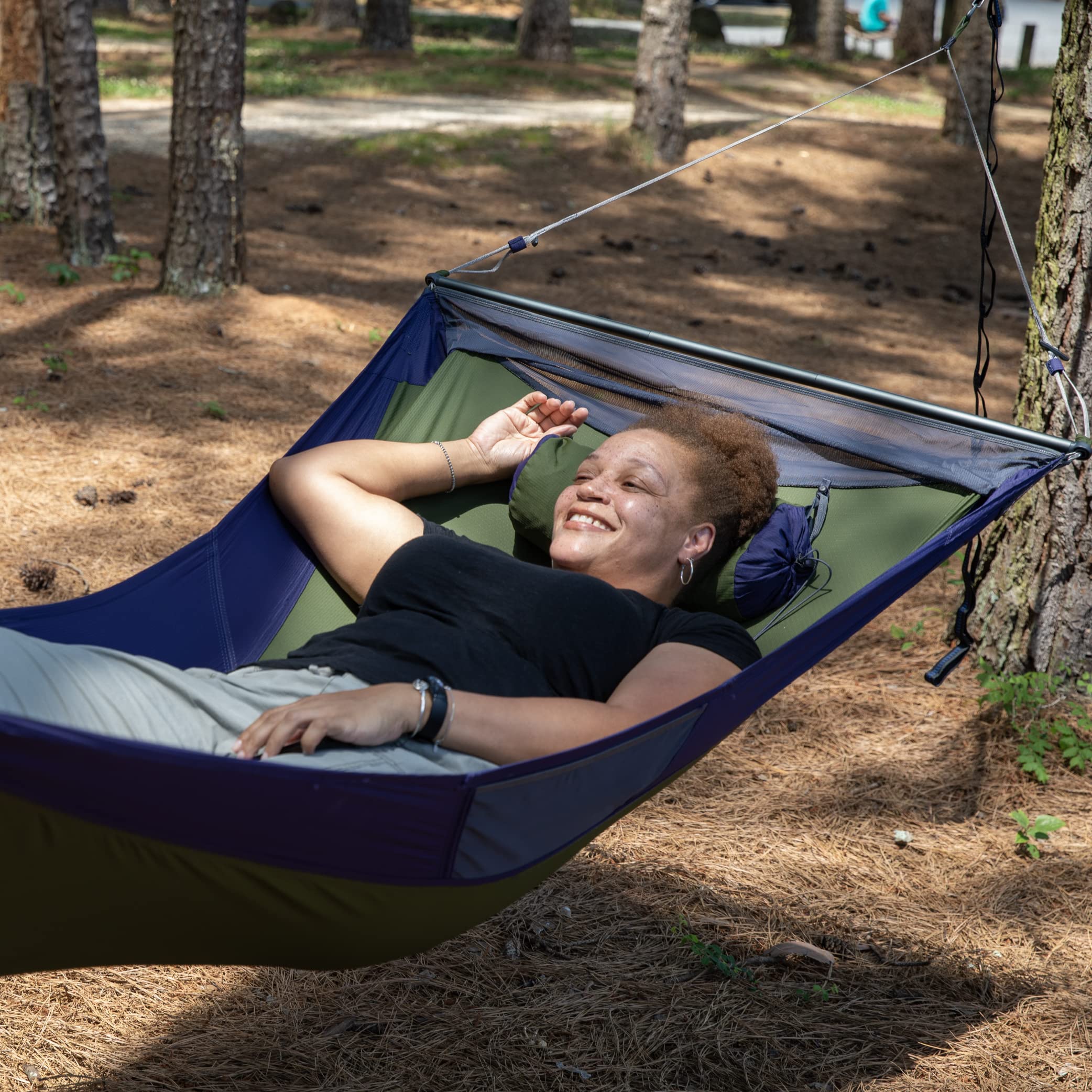 ENO Skyloft Hammock - 1 Person Portable Hammock - for Camping, Hiking, Backpacking, Travel, Festival, or The Beach - Navy/Olive