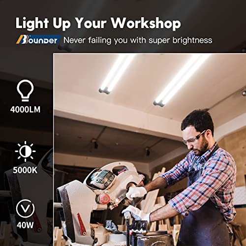 Bbounder 10 Pack Linkable LED Utility Shop Light, 4 FT, 48 Inch Fixture for Garage, 40W Equivalent 250W, 5000K Daylight, Surface + Suspension Mount, Florescent Light Fixture Replacement, Black