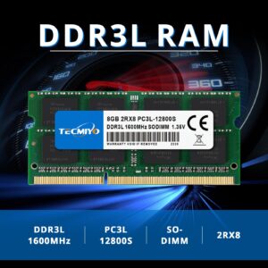 TECMIYO Ram 16GB Kit (2x8GB) DDR3L-1600 SODIMM (PC3-12800S), DDR3 RAM 16GB PC3L 12800 2Rx8 1.35V/1.5V CL11 Non-ECC Unbuffered 204-Pin Notebook Laptop RAM Memory Upgrade Kit