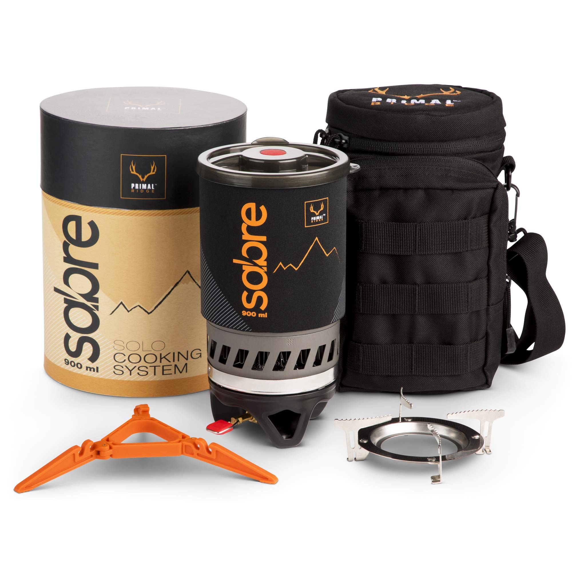 Primal Ridge Sabre Portable Solo 900ml Backpacking Stove. Butane/Propane Gas Jet Burner/Boiler. Camp Cooking and to Boil. A must-have Camping Cookware, camping pot set or camping accessories,