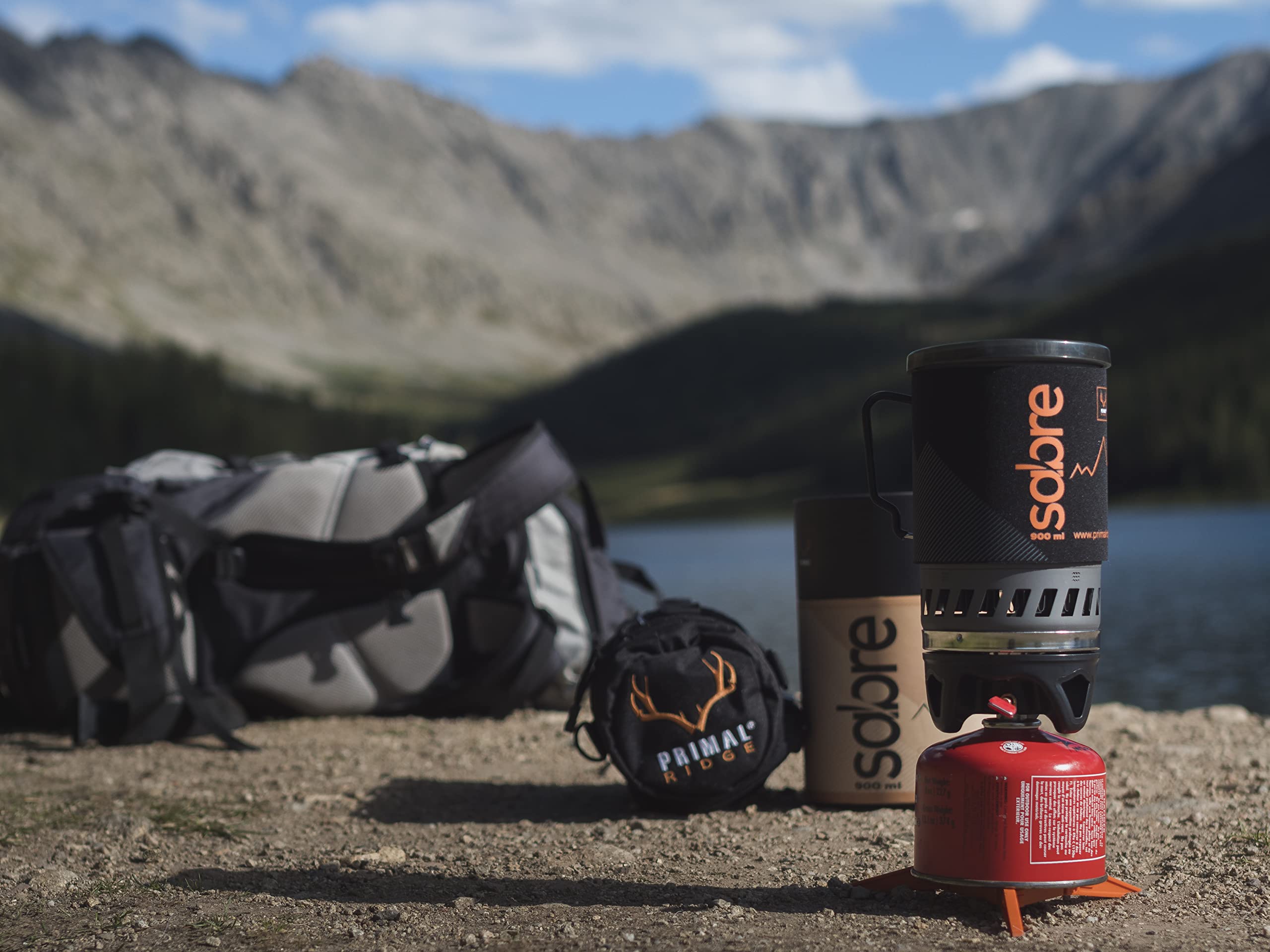 Primal Ridge Sabre Portable Solo 900ml Backpacking Stove. Butane/Propane Gas Jet Burner/Boiler. Camp Cooking and to Boil. A must-have Camping Cookware, camping pot set or camping accessories,