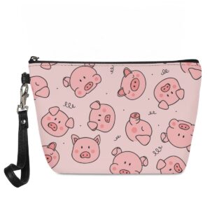 Bigcardesigns Travel Cosmetic Bags Women Ladies Portable Makeup Purse Pink Pig Print Zipper Closer Brush Holder Pouch Toiletry Case