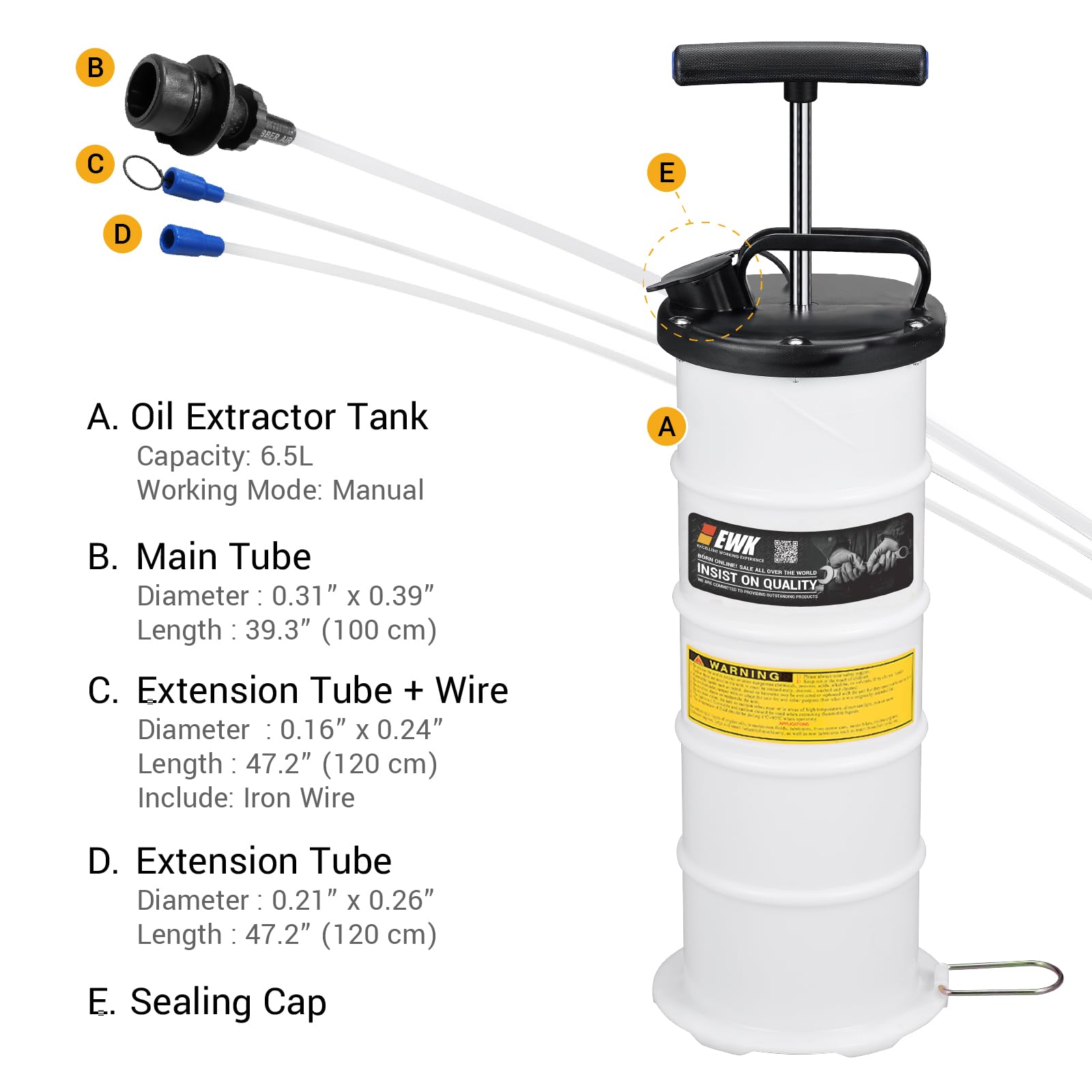 EWK 6.5L Manual Oil Extractor Change Pump for Automotive Fluids Vacuum Evacuation