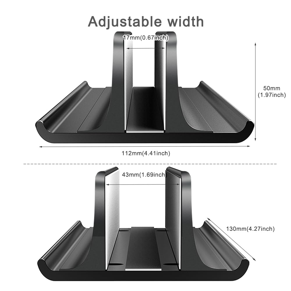 Vaydeer Vertical Laptop Stand Holder Adjustable Desktop Notebook Dock Space-Saving Three-in-one for All MacBook Pro Air, Mac,HP, Dell, Microsoft Surface,Lenovo, up to 17.3 inch Black