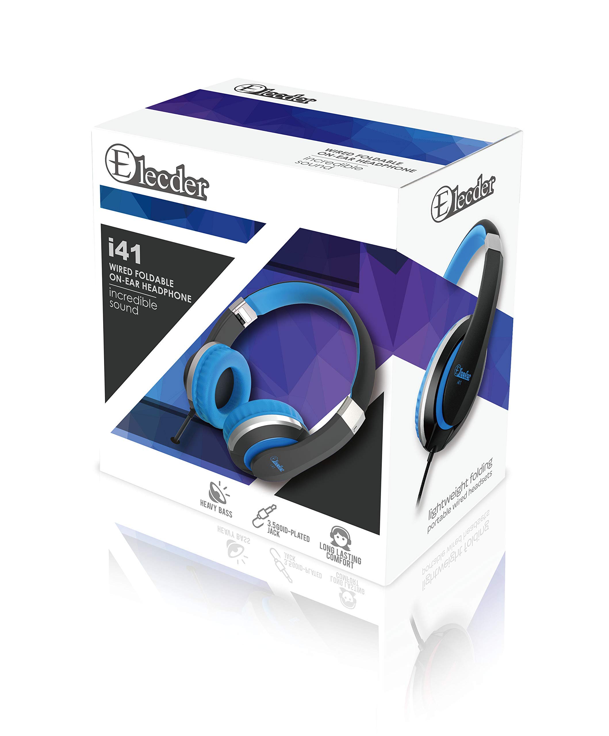 ELECDER Kids Headphones i41 Headphones for Kids Children Girls Boys s Foldable Adjustable On Ear Headphones with 3.5mm Jack for Cellphones Computer Kindle School Black&Blue,