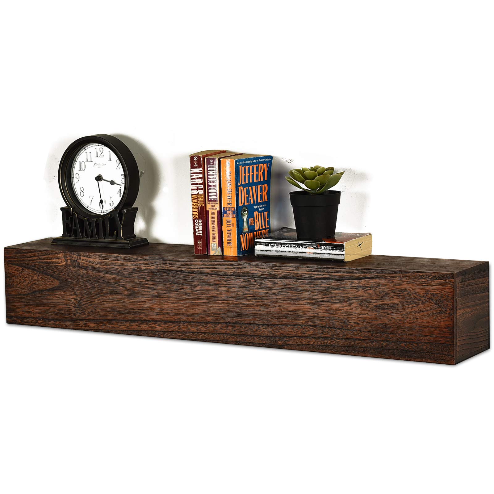 WELLAND 36 Inches Rustic Floating Shelf for Living Room, Bathroom, Bedroom & Kitchen, Solid Wood Wall Shelf (36"x6"Dx6 H)