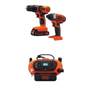 black+decker bdinf20c 20v lithium cordless multi-purpose inflator (tool only) with black & decker 20v max drill/driver impact combo kit