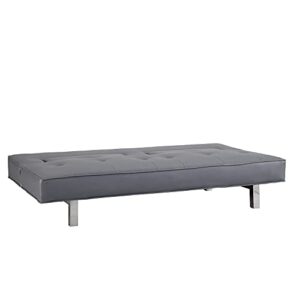 Naomi Home Astrid Futon Sofa Bed - Gray Faux Leather, Modern Style, 3-Position Reclining Mini Sofa/Bed with Chrome Legs, Small Couch for Bedroom Living Rooms, Office