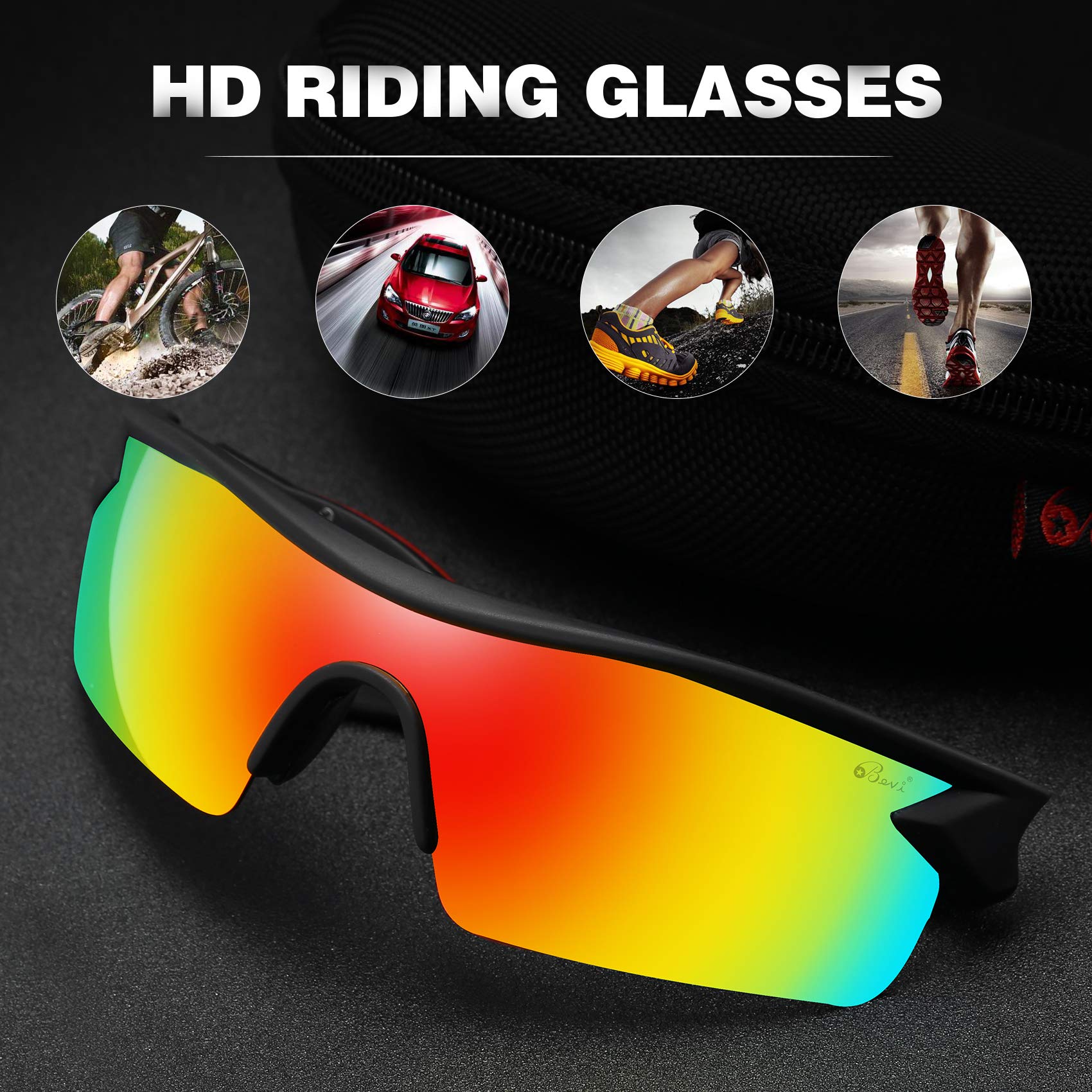 Bevi Polarized Sports Sunglasses TR90 Unbreakable Frame for Men Women Running Cycling Golf Baseball TPH2C1