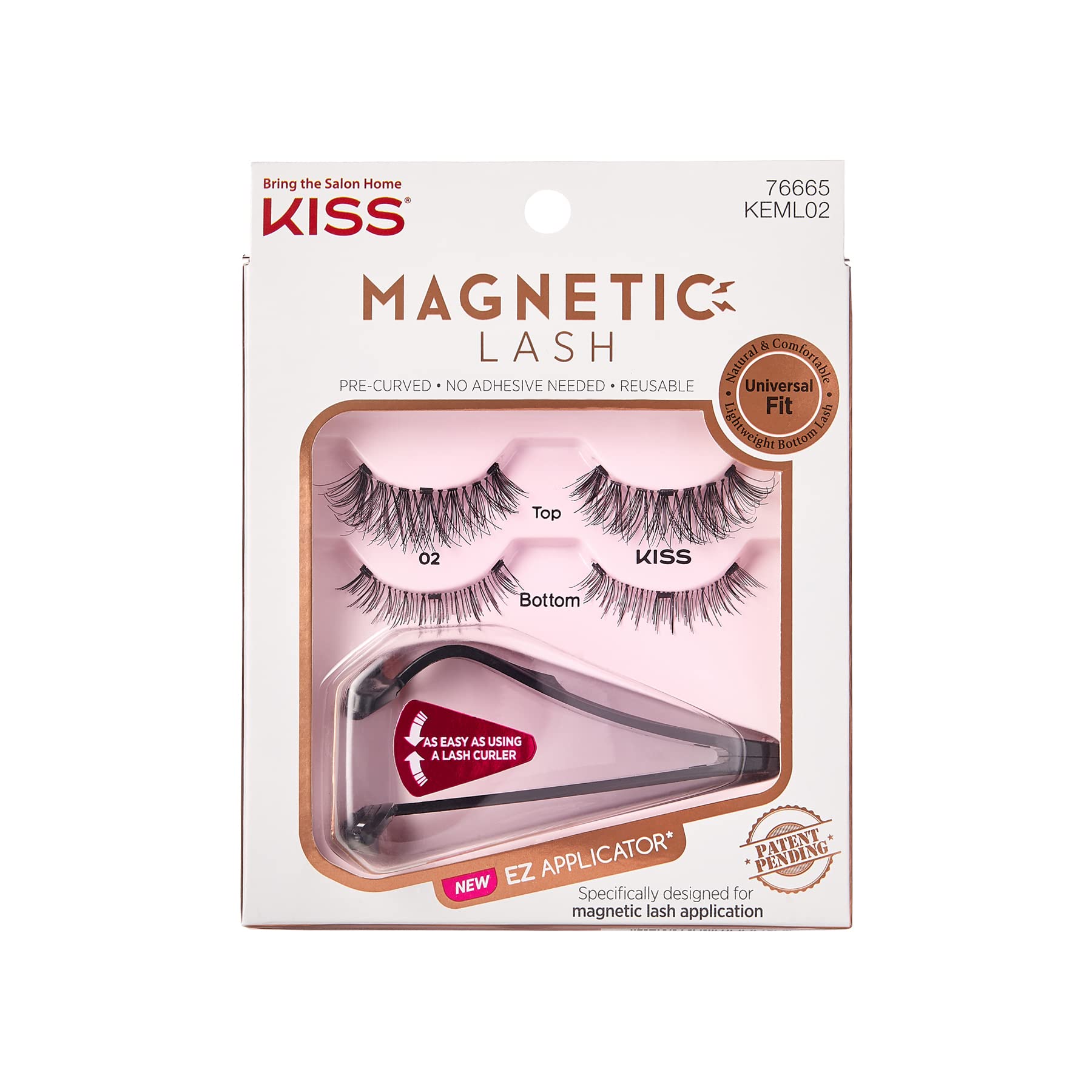 KISS Magnetic Lash 02, Synthetic False Eyelashes with Magnets Under and Over Your Upper Lashes, No Glue Needed, Lightweight, Reusable, Contact Lens Friendly, Cruelty Free, with Lash Applicator, 1 Pair