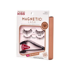 KISS Magnetic Lash 02, Synthetic False Eyelashes with Magnets Under and Over Your Upper Lashes, No Glue Needed, Lightweight, Reusable, Contact Lens Friendly, Cruelty Free, with Lash Applicator, 1 Pair