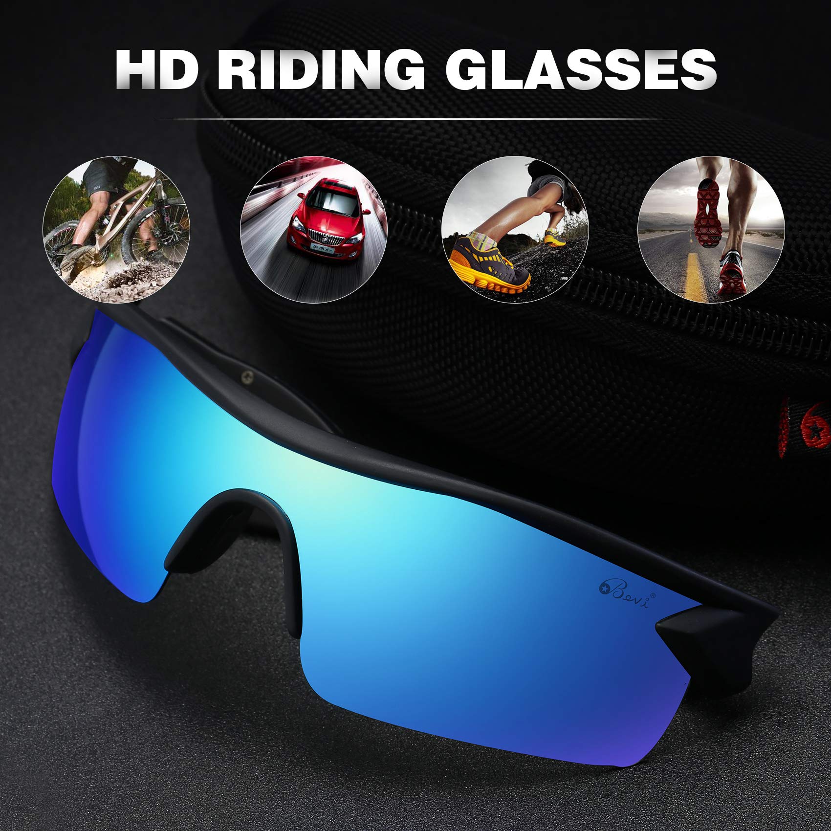 Bevi Polarized Sports Sunglasses TR90 Unbreakable Frame for Men Women Running Cycling Golf Baseball TPH2C2