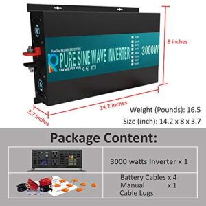 WZRELB 3000watt Pure Sine Wave Inverter 12V DC to 120V AC 60HZ with LED Display Wireless Remote Controller Car Inverter Generator (RBP300012VCRT)