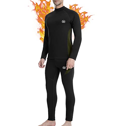 MEETWEE Men's Thermal Underwear Set, Winter Ski Gear Fleece Lined Long Johns Base Layer Warm Top & Bottom for Skiing Black