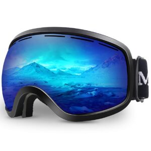 JULI Ski Goggles, Skiing Skating Snowboarding Goggles with Anti-Fog UV Protection M3(Black Frame/7.9% VLT Blue Len)