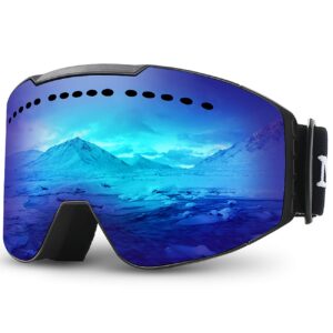 juli ski goggles/snow snowboard goggles for men, women & youth - 100% uv protection anti-fog dual lens(black frame/7.9% vlt blue len)