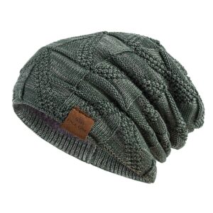 page one mens winter slouchy beanie warm fleece lined skull cap baggy cable knit hat light green