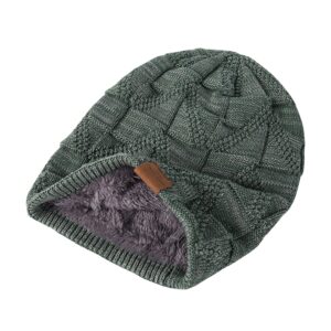 PAGE ONE Mens Winter Slouchy Beanie Warm Fleece Lined Skull Cap Baggy Cable Knit Hat Light Green