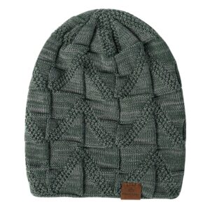 PAGE ONE Mens Winter Slouchy Beanie Warm Fleece Lined Skull Cap Baggy Cable Knit Hat Light Green