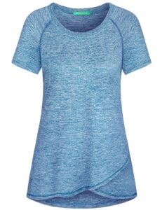 kimmery women's moisture wicking shirt, breathable comfy exercise top, short sleeve sports wear, blue xl