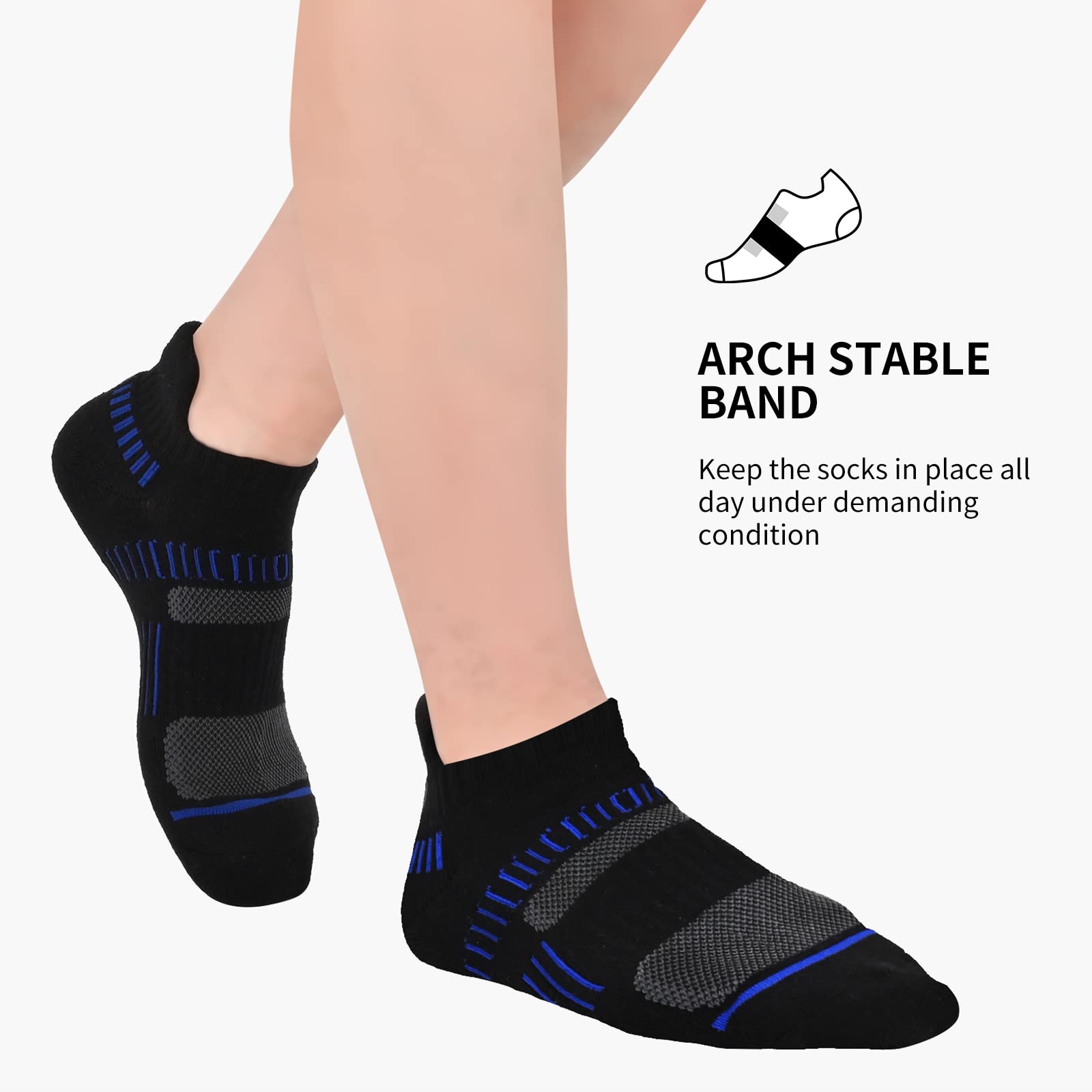 COOPLUS Mens Ankle Socks Athletic Cushioned Breathable Low Cut Tab With Arch Support - 6 Pairs