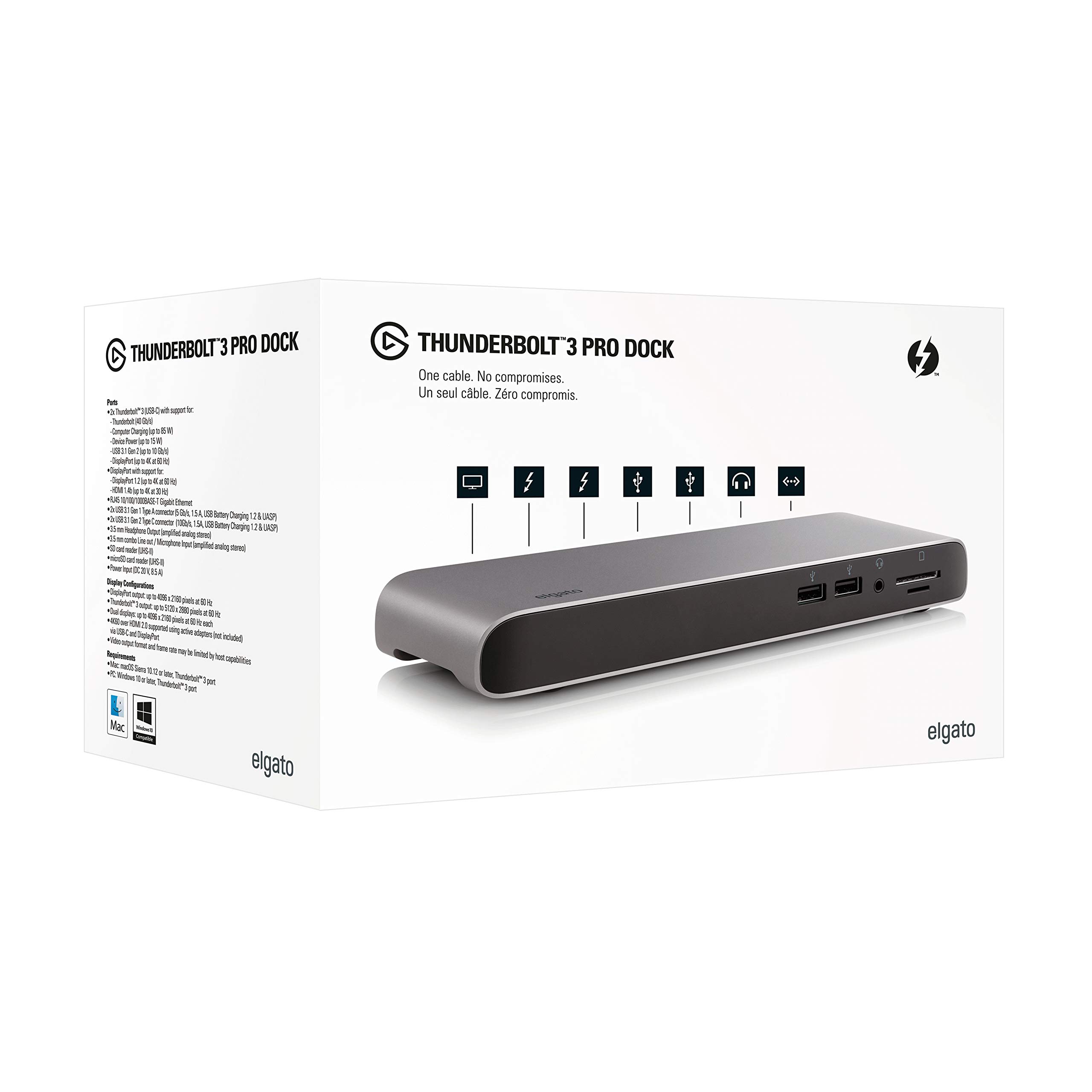 Elgato Thunderbolt 3 Pro Dock – With 50 Cm Thunderbolt Cable, 40Gb/S, Dual 4K Support, 2x Thunderbolt 3 (USB C), 4x USB 3.0, SD/Micro SD Card Reader, Audio I/O, Gigabit Ethernet, Aluminum Chassis.