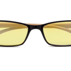 Small Rectangle Blue Light Blocking Computer Reading Glasses with Yellow Tinted Lens （Black/Brown, 1.25）