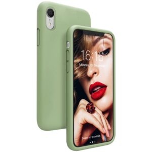 jasbon case for iphone xr, liquid silicone shockproof gel rubber iphone xr case with raised edges drop protection cover for iphone xr 6.1 inch - matcha green
