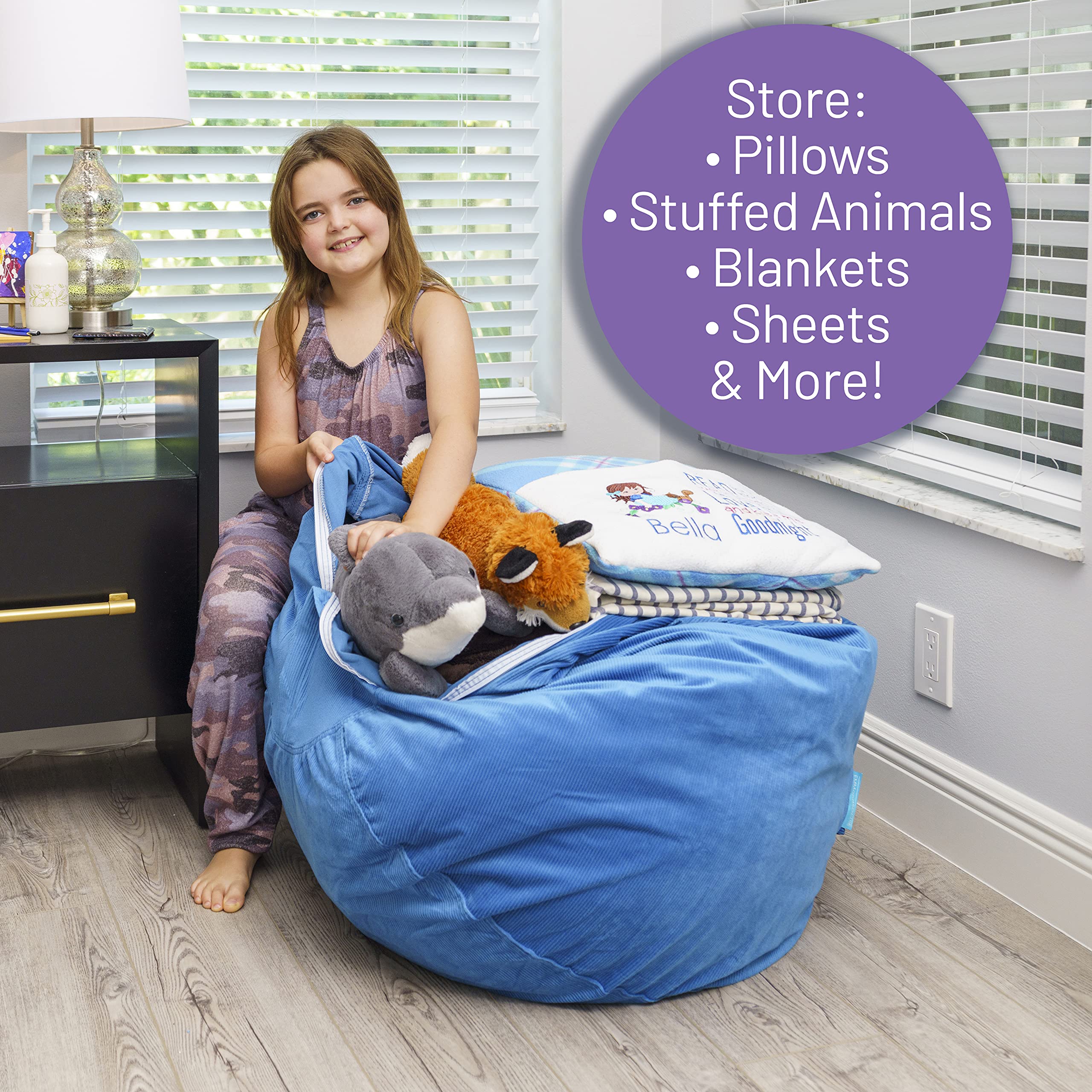 EMMandSOPHIE Stuffed Animal Storage Bean Bag Chair-Kids Bean Bag Chairs-Bean Bag Chair Kids-Beanbag Chairs for Kids and Teens-Stuffed Animal Holder-Stuffed Animal Bean Bag Storag