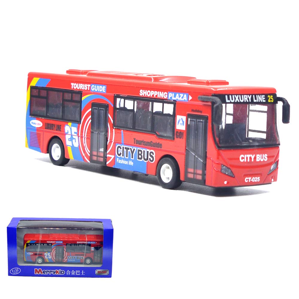 Ailejia City Bus Toy Die Cast Pull Back Vehicles Mini Buses Model Car Toys Lights and Music Bus Toys for Boys (Red)