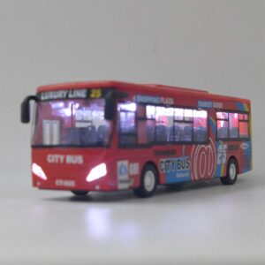 Ailejia City Bus Toy Die Cast Pull Back Vehicles Mini Buses Model Car Toys Lights and Music Bus Toys for Boys (Red)