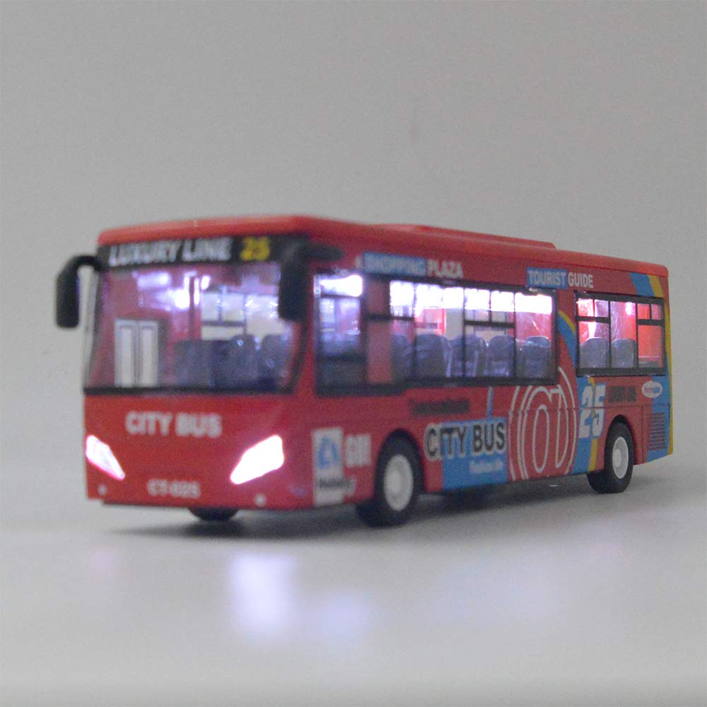 Ailejia City Bus Toy Die Cast Pull Back Vehicles Mini Buses Model Car Toys Lights and Music Bus Toys for Boys (Red)