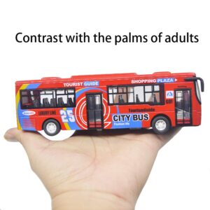 Ailejia City Bus Toy Die Cast Pull Back Vehicles Mini Buses Model Car Toys Lights and Music Bus Toys for Boys (Red)