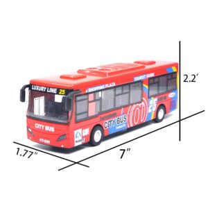 Ailejia City Bus Toy Die Cast Pull Back Vehicles Mini Buses Model Car Toys Lights and Music Bus Toys for Boys (Red)