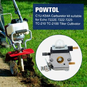 Powtol C1U-K54A Carburetor for Mantis Tiller 7225 7222M 7222 7222E 7924 7920 7230 7234 7240 Echo TC-210 TC-2100 TC-210i Tiller Cultivator C1U-K82 C1U-K17 C1U-K27B