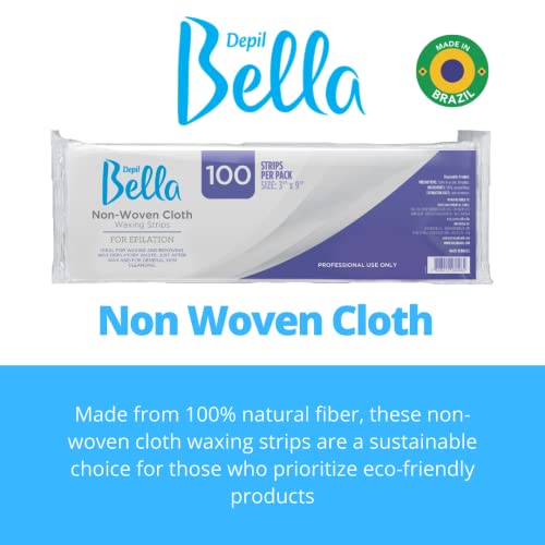 Depil Bella Non-Woven Cloth Waxing Strips | 100% Natural Fiber | For Hair Removal at Home and Professional Use (100 Strips)