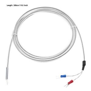 K Type Thermocouple Sensor Probes, Waterproof 2 Wire PTFE K Type Thermocouple Length 300cm/118.1inch Temperature 0-200