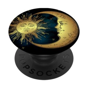 boho chic golden sun crescent moon and stars over dark sky popsockets popgrip: swappable grip for phones & tablets popsockets standard popgrip