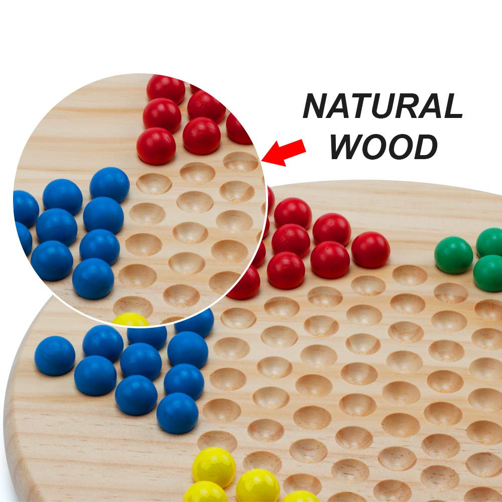 GSE 11.5" Natural Wood Chinese Checkers Board Game Set with 66 Colorful Wooden Marbles, Classic Strategy Family Board Game for Boys & Girls, Kids & Adults Fun Family Board Games