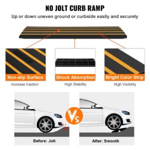 Happybuy Car Driveway Rubber Curb Ramps Heavy Duty 33069lbs Capacity Threshold Ramp 2.6 Inch High Cable Cover Curbside Bridge Ramp for Loading Dock Garage Sidewalk (1-Channel, 1Pack-Curb Ramp)