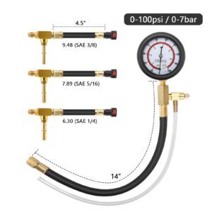 BETOOLL Fuel Pressure Test Kit 0-100PSI with 9.49,7.89,6.30 Fuel Line Fittings