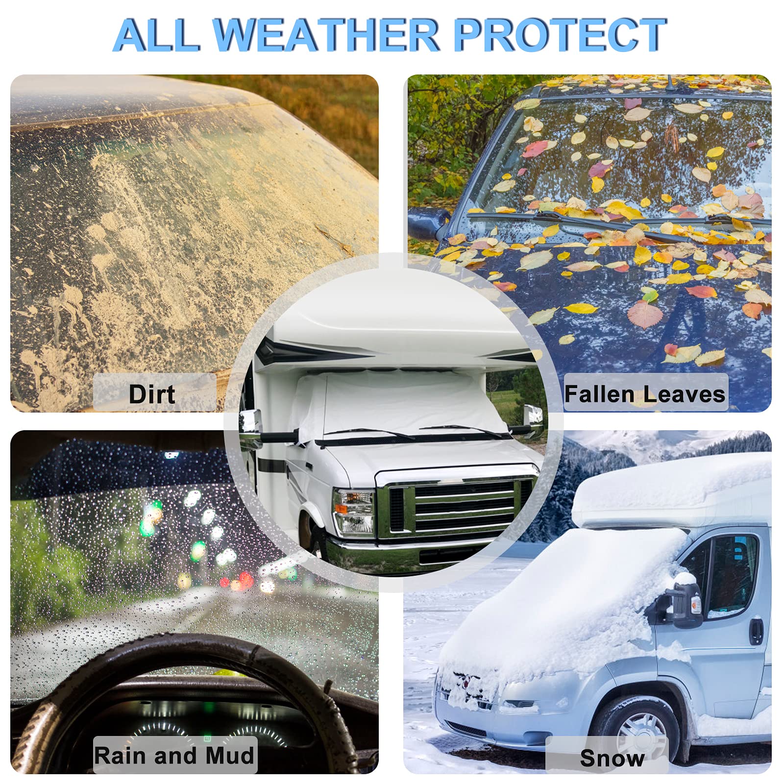 Mofeez RV Windshield Cover Compatible with Class C Ford 1997-2024, UV Block Offer Complete Privacy with Light Preserves Interior (White Color with Mirror Cutouts)