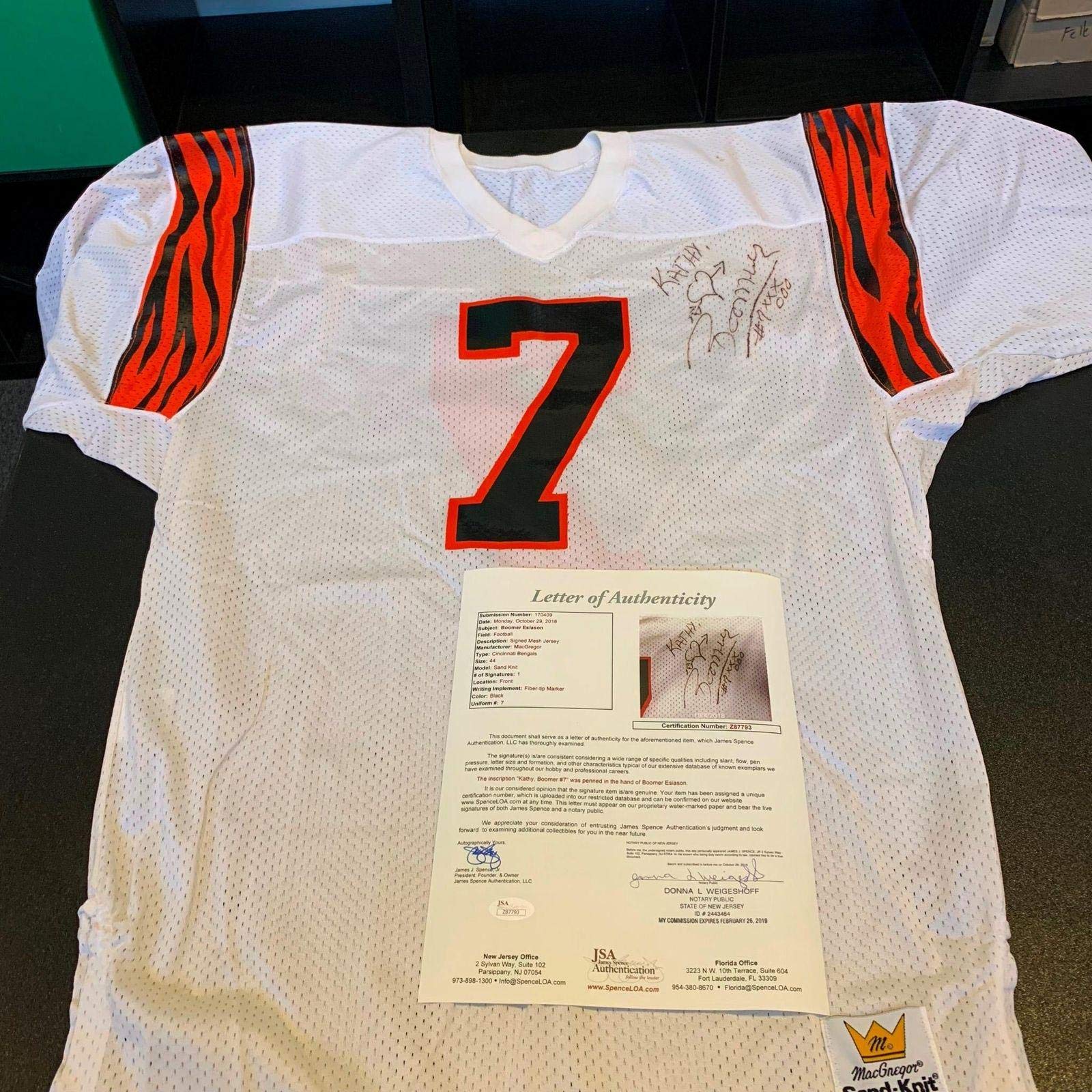 Boomer Esiason 1980's Rookie Era Signed Game Used Cincinnati Bengals Jersey JSA - Autographed NFL Jerseys