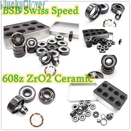 Hybrid Ceramic Roller Skate Skateboard Bearing Set 16 Pieces (White)