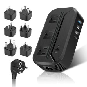 voltage converter 2300w power step down 220v to 110v universal travel adapter power converter power transformer w/ 3 ac outlets 3 usb ports 1 type-c charging for eu/uk/au/us/it/india/south africa