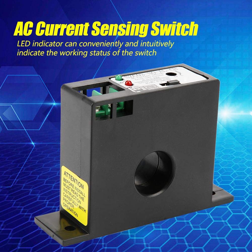 Akozon Current Sensing Switch Normally Open Current Sensing Switch Adjustable AC 0.5-200A SZC03-NO-AL-CH