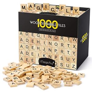 Magicfly 1000 Pcs Scrabble Tiles, Wooden Letter Tiles, A-Z Capital Letters for Crafts, Spelling,Scrabble Crossword Game