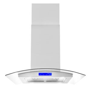 cosmo 668ics750 30 in. island mount range hood with 380 cfm, soft touch controls, permanent filters, led lights, tempered glass visor in stainless steel