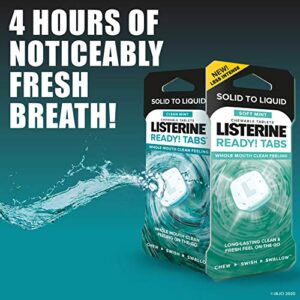 Listerine Ready! Tabs Chewable Mint Tablets with Clean Mint Flavor, Revolutionary 4-Hour Fresh Breath Tablets to Help Fight Bad Breath On-The-Go, Sugar-Free, Alcohol-Free & Kosher, 16 Count